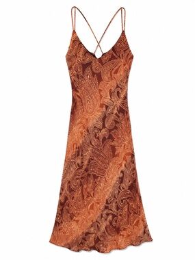Vtg Y2K Forever 21 Paisley Slip Dress Maxi Bias Cut Boho Grunge Fairycore Medium